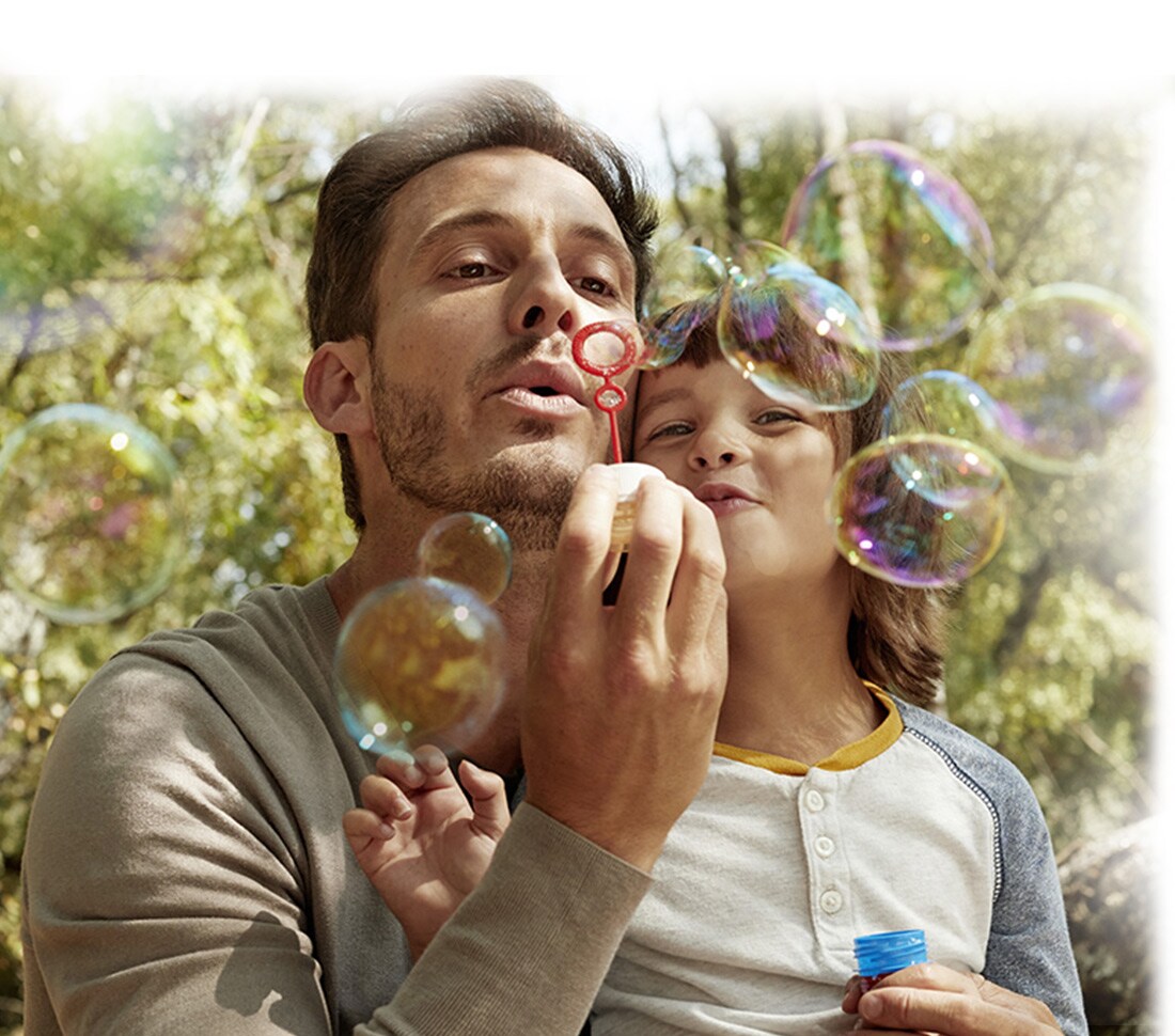 Father and son Blowing bubbles