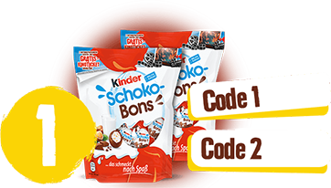 Codes von 2 Aktionspackungen kinder Schoko-Bons (200g und/oder 300g) HIER eingeben
