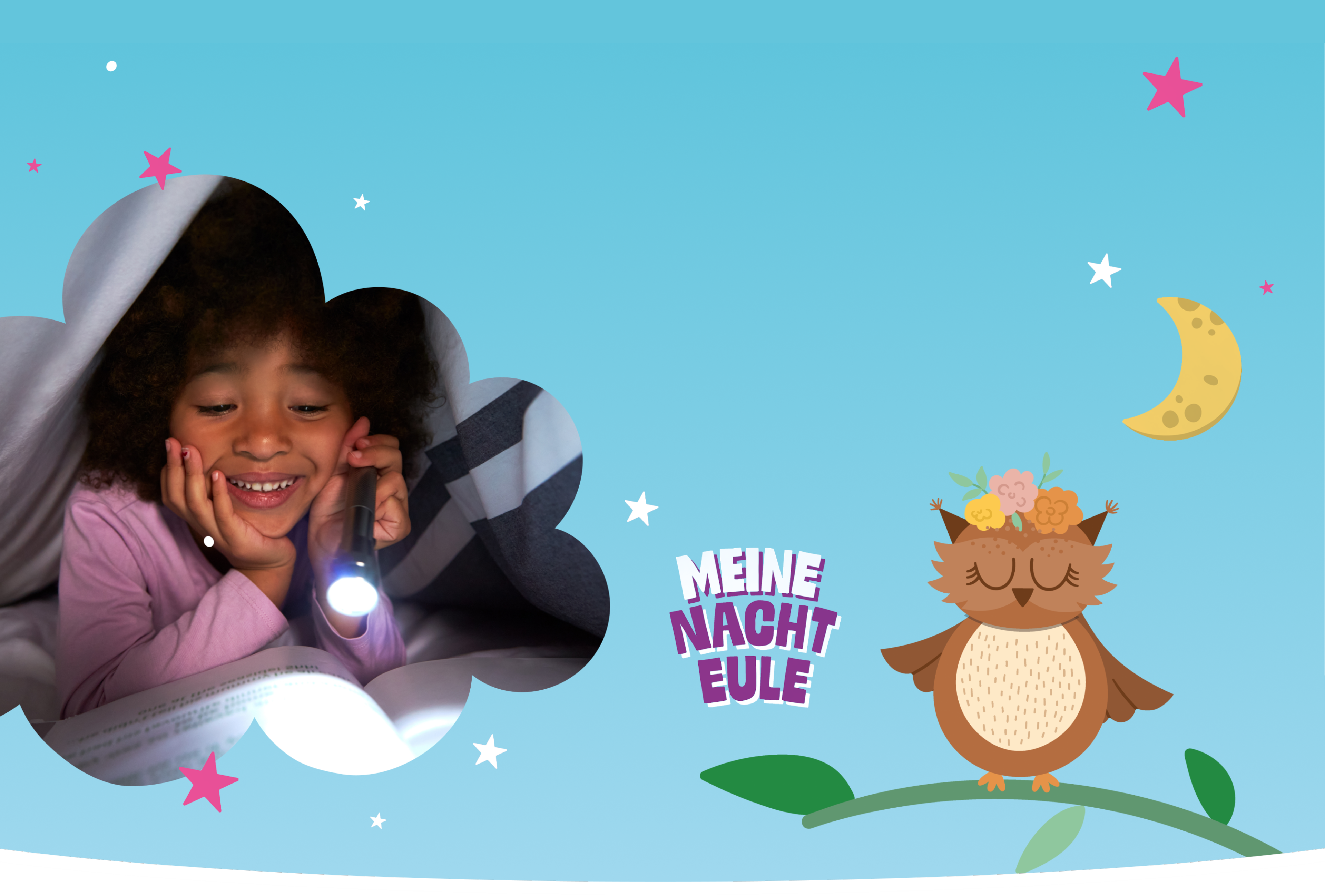 Meine Nacht Eule - Blue slide with child and owl character