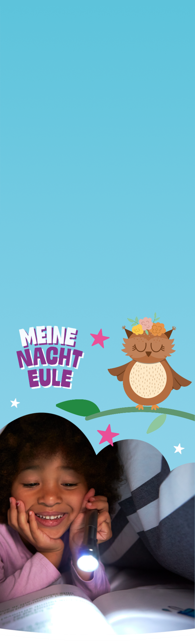 Meine Nacht Eule - Blue slide with child and owl character