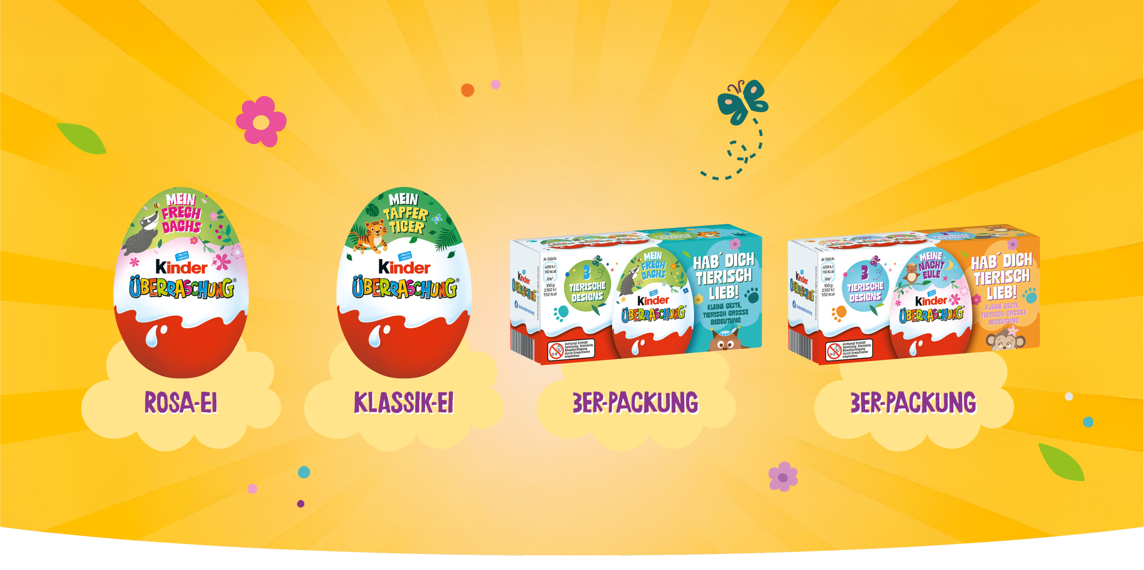 Kinder Überraschung Sortiment - Rosa-Ei, Klassik-Ei und 3er-Packungen