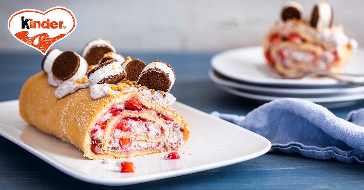 Erdbeer-Biskuitrolle mit Milch-Schnitte - kinder Deutschland