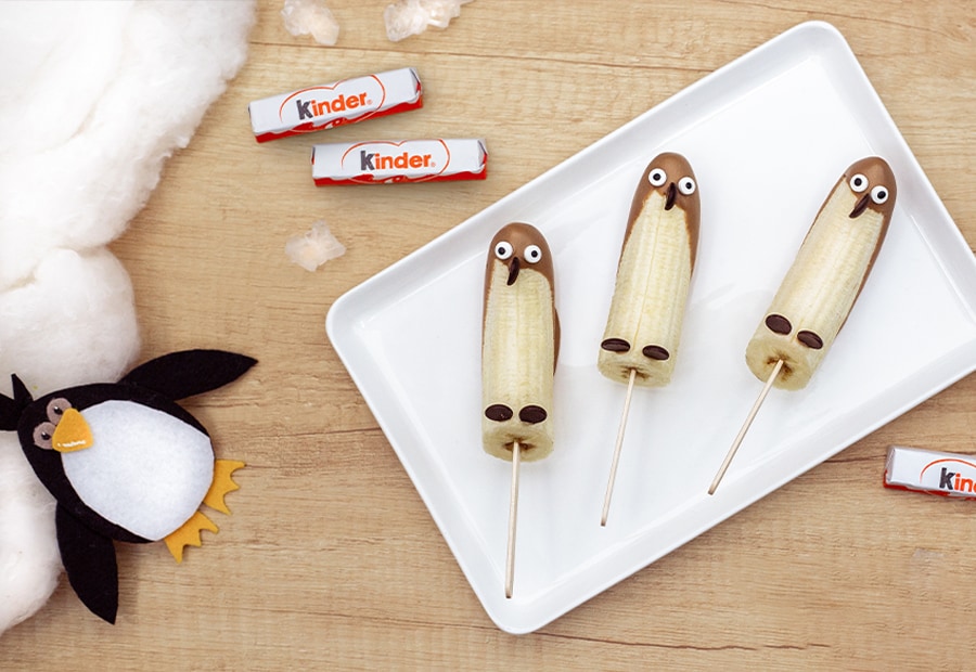 Bananen-Schoko-Pinguine am Stiel mit kinder Schokolade