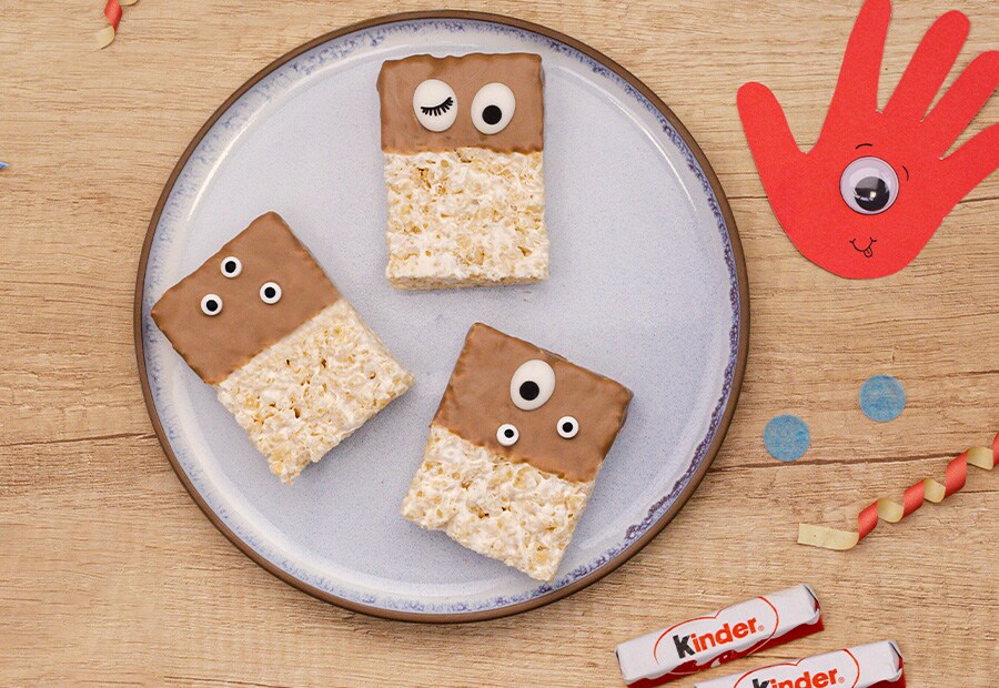 Rice-Krispie-Monster mit kinder Schokolade