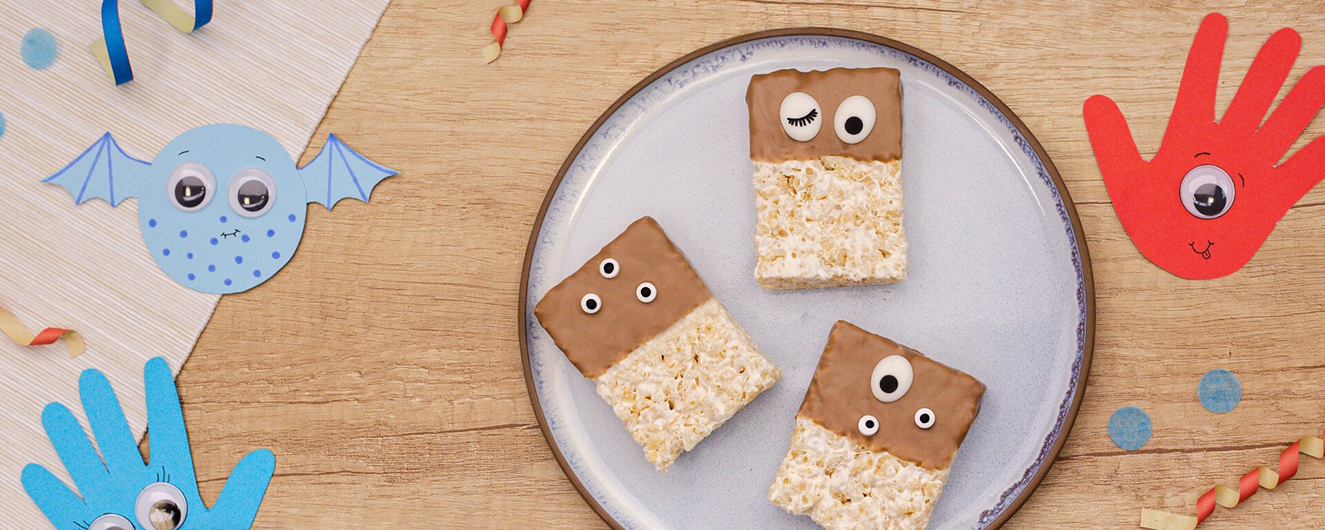 Rice-Krispie-Monster mit kinder Schokolade