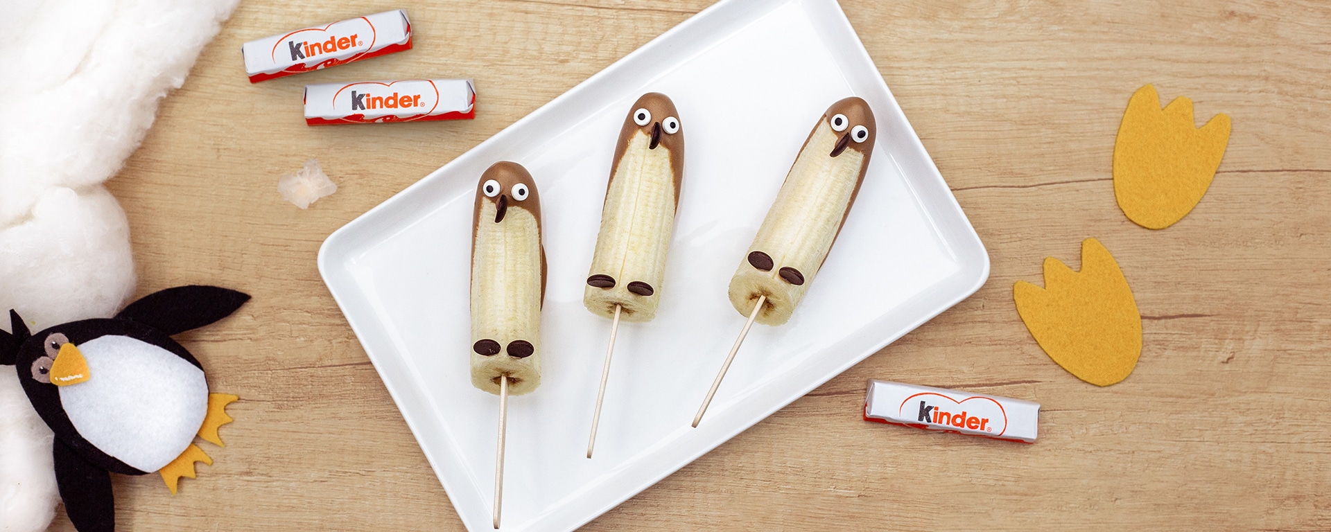 Bananen-Schoko-Pinguine am Stiel mit kinder Schokolade