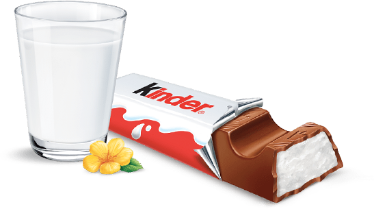 kinder Schokolade Produkt und ein Glas Milch