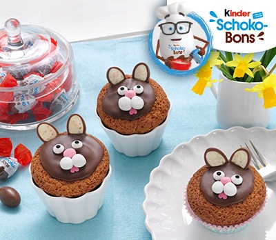 Osterhasen-Muffins mit kinder Schoko-Bons Osterhasen-Muffins mit kinder Schoko-Bons