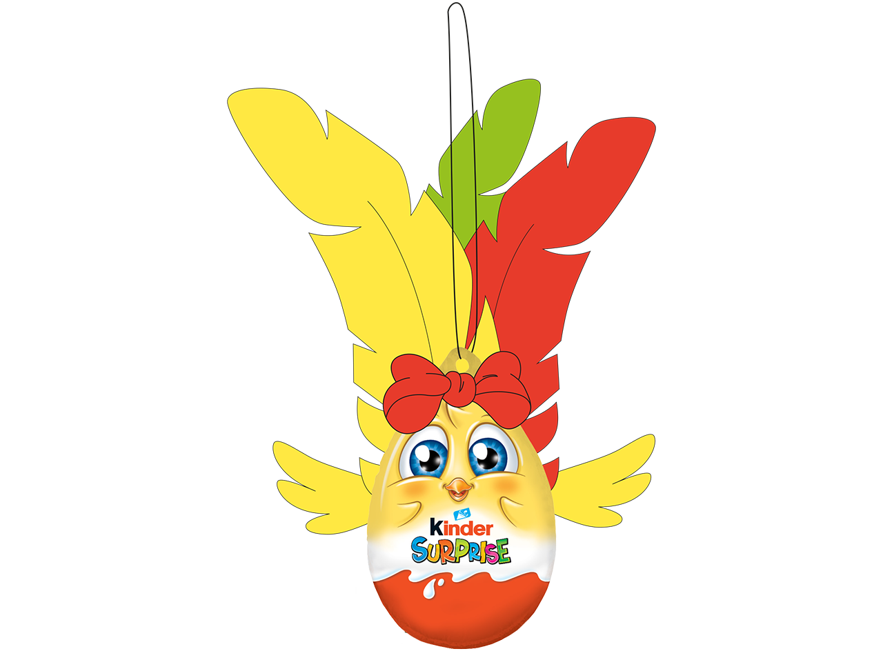 Pynt Kinder Surprise med fjer og vinger og hæng det på påskedekorationen