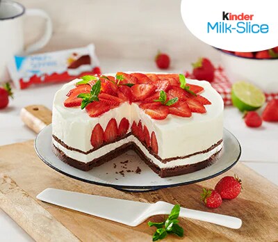 Mansikkajuustokakku Kinder Milk Slice®-patukoilla