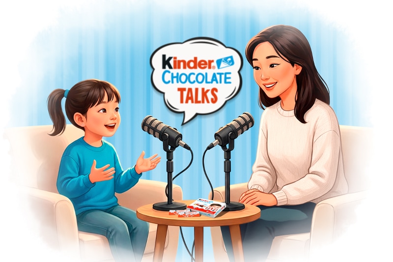 Mother and daughter recording a podcast