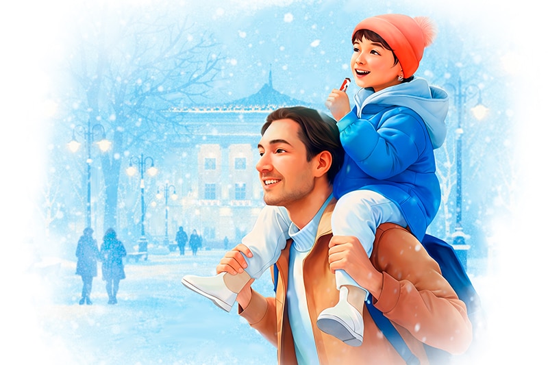 Father and son walking in a park