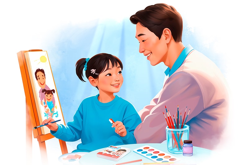 Father and daughter painting