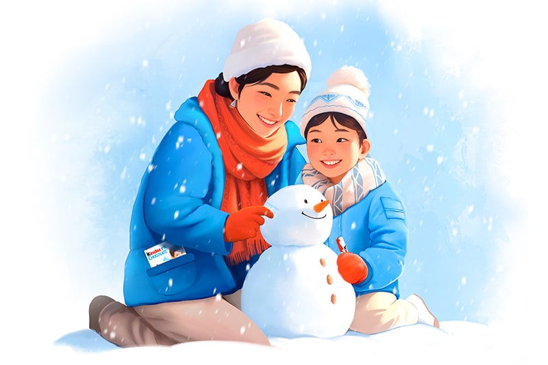Mother and son with the snowmen