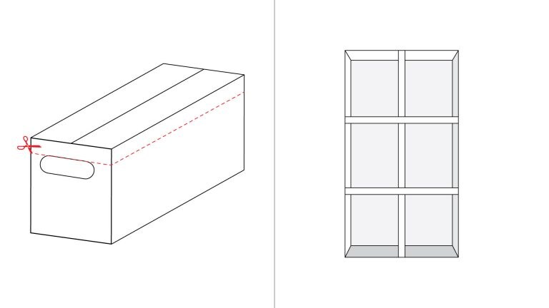 Instrucciones para cortar la caja y pegar el carton en forma de retícula