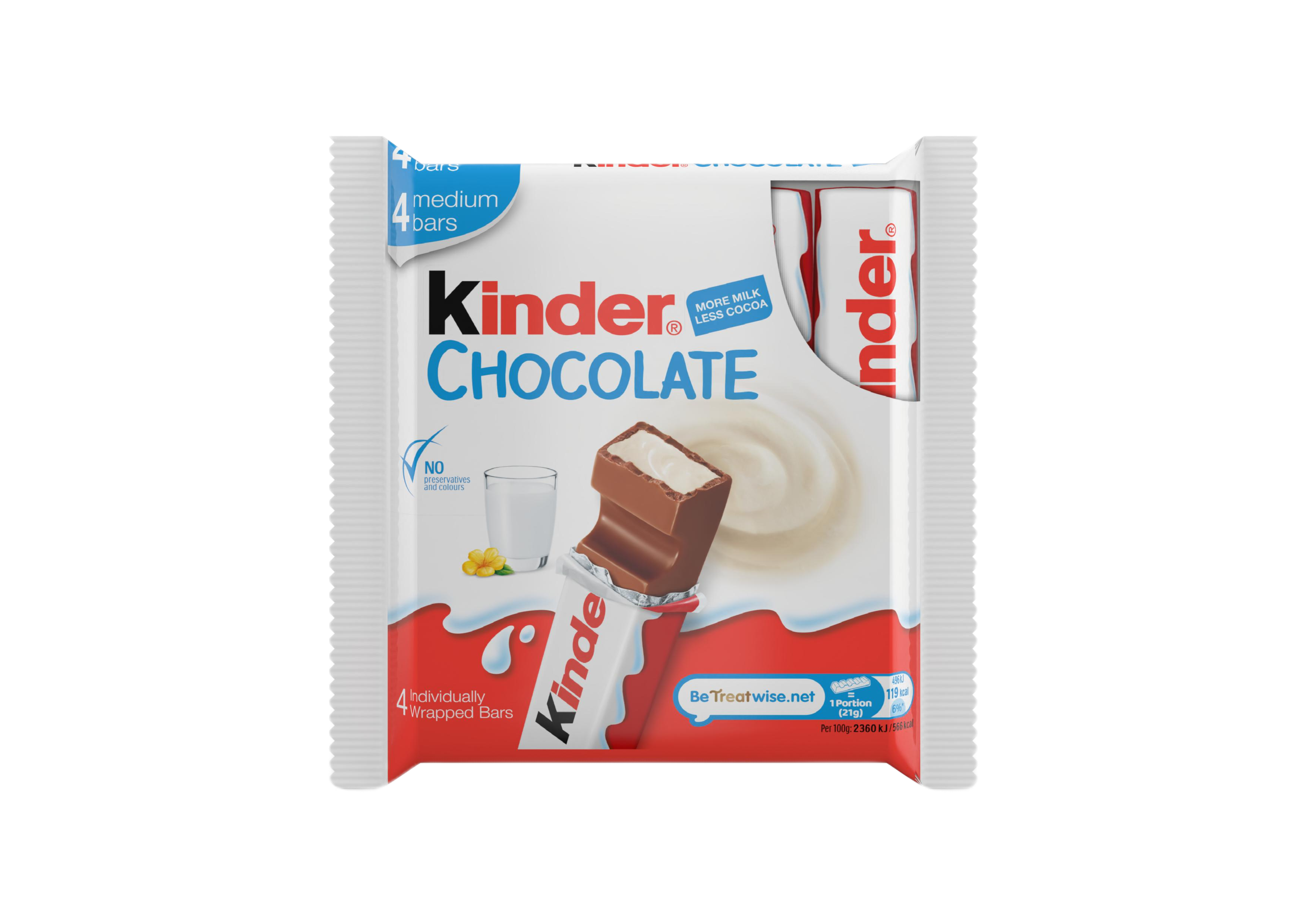 Kinder Chocolate Medium Bar 4 Pack 82g 