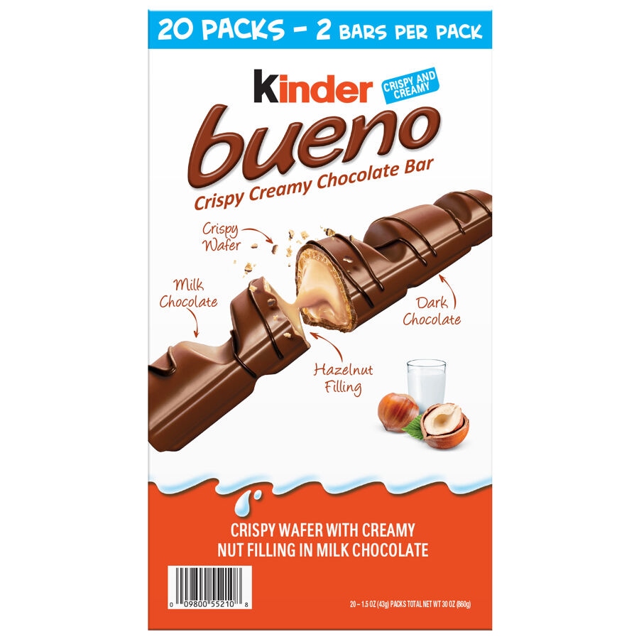 Kinder Bueno Chocolate Bar, 20 Pack, 2 Bars per Pack - 30oz Kinder Bueno Chocolate Bar, 20 Pack, 2 Bars per Pack - 30oz